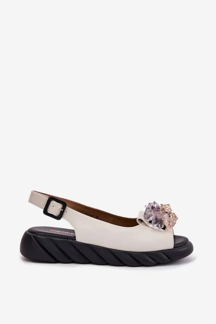 New Artiker Skórzane Sandały Damskie Z Kryształkami 54C1627 Beżowe Beżowy