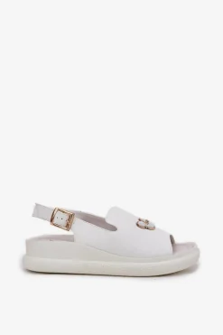 Buty damskie Vinceza Sandały Na Koturnie*Skórzane Sandały Damskie Z Ozdobą Vinceza 66757 Białe