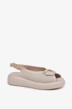 Damskie Damskie buty S.Barski Skórzane Sandały Damskie Z Ozdobą S.Barski LR51-786 Beżowe