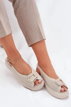 Damskie Damskie buty S.Barski Skórzane Sandały Damskie Z Ozdobą S.Barski LR51-786 Beżowe