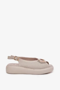 Damskie Damskie buty S.Barski Skórzane Sandały Damskie Z Ozdobą S.Barski LR51-786 Beżowe