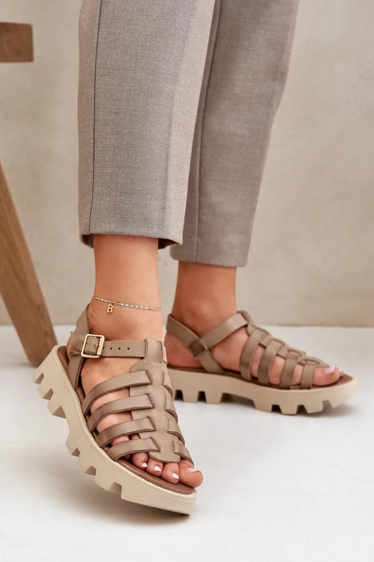 Clearance Boto Skórzane Sandały Damskie Zazoo 3695 Beżowe Beżowy