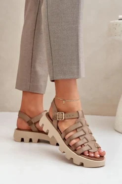 Clearance Boto Skórzane Sandały Damskie Zazoo 3695 Beżowe Beżowy