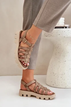 Clearance Boto Skórzane Sandały Damskie Zazoo 3695 Beżowe Beżowy