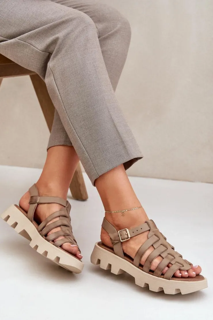 Clearance Boto Skórzane Sandały Damskie Zazoo 3695 Beżowe Beżowy