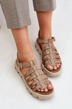 Clearance Boto Skórzane Sandały Damskie Zazoo 3695 Beżowe Beżowy