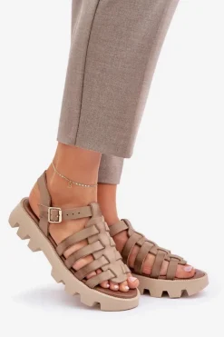 Clearance Boto Skórzane Sandały Damskie Zazoo 3695 Beżowe Beżowy