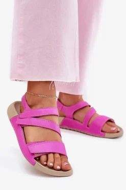 Zazoo Sandały Płaskie*Skórzane Sandały Damskie K1004 Fuksja