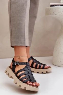 Hot Boto Skórzane Sandały Damskie Zazoo 3695 Czarne Czarny