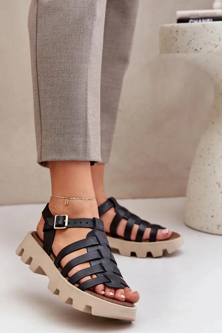 Hot Boto Skórzane Sandały Damskie Zazoo 3695 Czarne Czarny