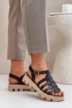 Hot Boto Skórzane Sandały Damskie Zazoo 3695 Czarne Czarny