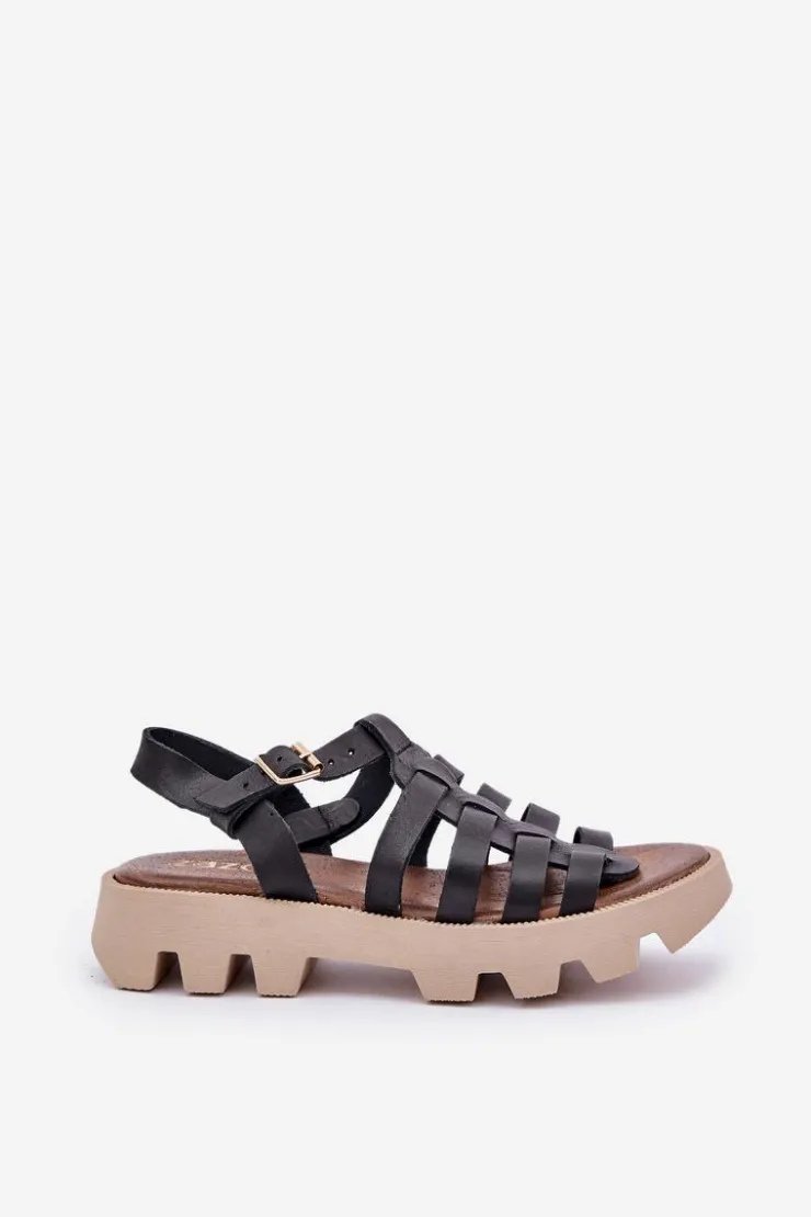 Hot Boto Skórzane Sandały Damskie Zazoo 3695 Czarne Czarny