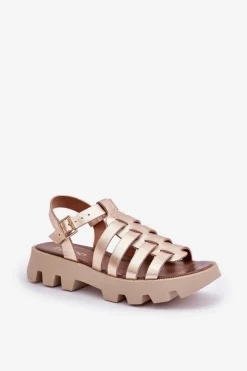 Damskie Boto Skórzane Sandały Damskie Zazoo 3695 Złote