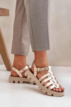 Damskie Boto Skórzane Sandały Damskie Zazoo 3695 Złote