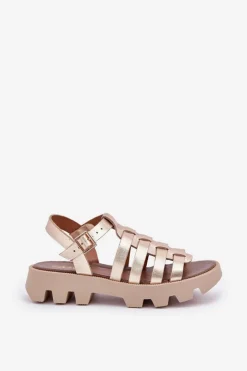 Damskie Boto Skórzane Sandały Damskie Zazoo 3695 Złote