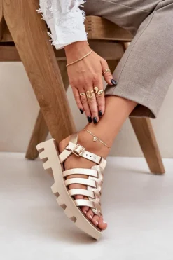 Damskie Boto Skórzane Sandały Damskie Zazoo 3695 Złote