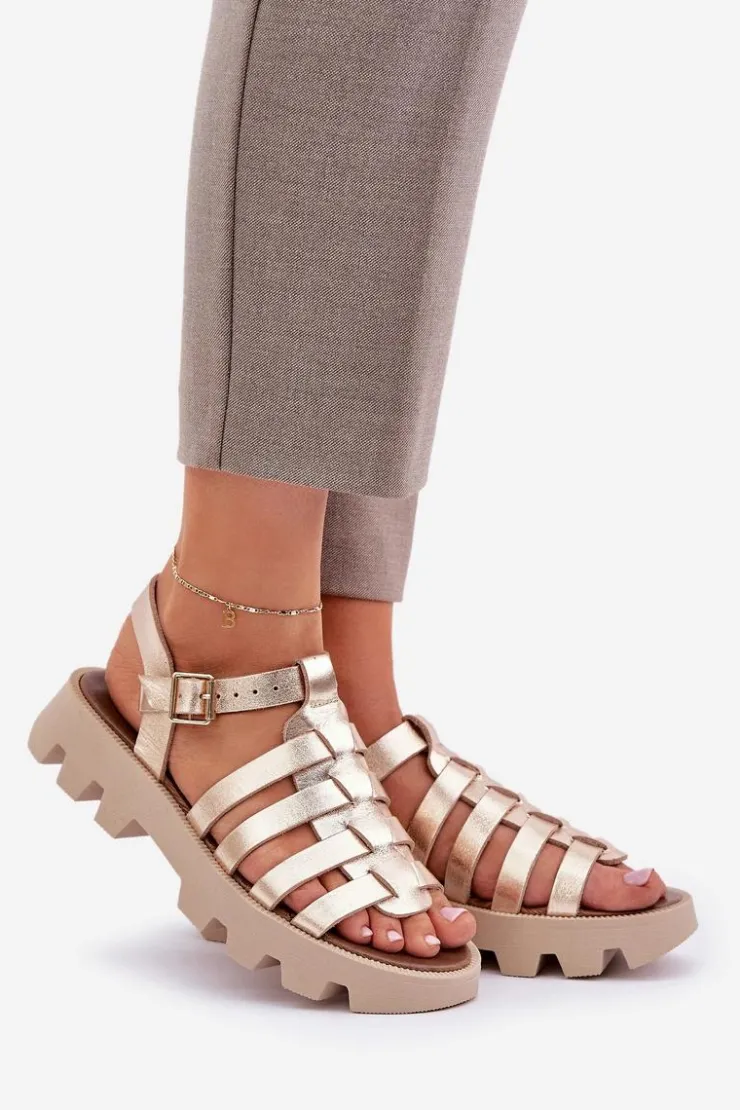 Damskie Boto Skórzane Sandały Damskie Zazoo 3695 Złote