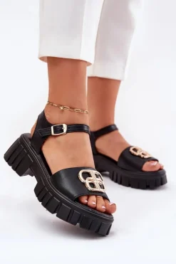 Damskie Buty damskie Vinceza Skórzane Sandały Damskie Ze Złotym Detalem Vinceza 79541 Czarne