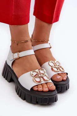 Buty damskie Vinceza Skórzane Sandały Damskie Ze Złotą Ozdobą Białe Vinceza 7910