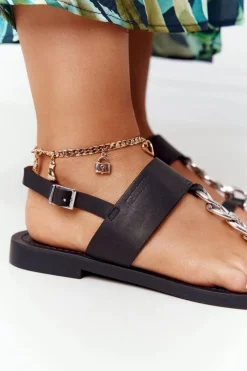 Big Star Shoes Sandały Big Star|Sandały Płaskie*Skórzane Sandały Japonki Big Star HH274705 Czarne