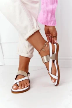 Big Star Shoes Sandały Big Star|Sandały Płaskie*Skórzane Sandały Japonki Big Star HH274714 Biało-Złote