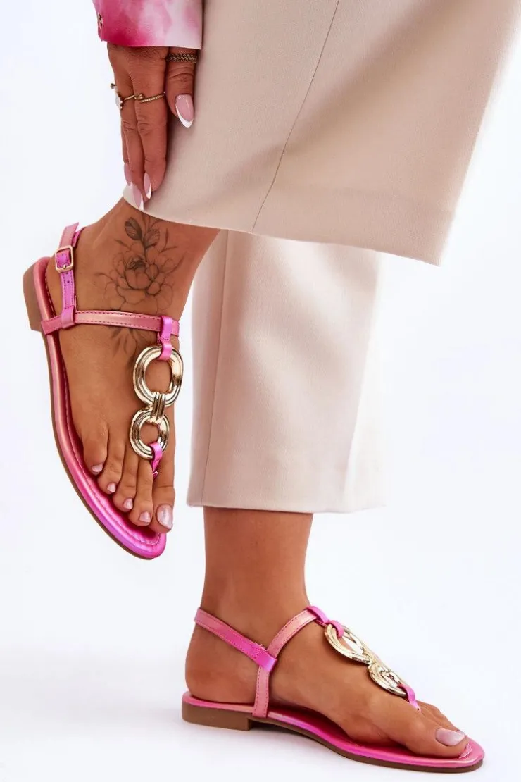 New Boto Skórzane Sandały Japonki Na Płaskim Obcasie Różowe Keep Going Różowy
