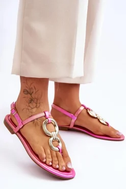 New Boto Skórzane Sandały Japonki Na Płaskim Obcasie Różowe Keep Going Różowy