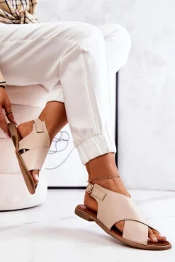 Sale Boto Skórzane Sandały Lewski 3019 Beżowe