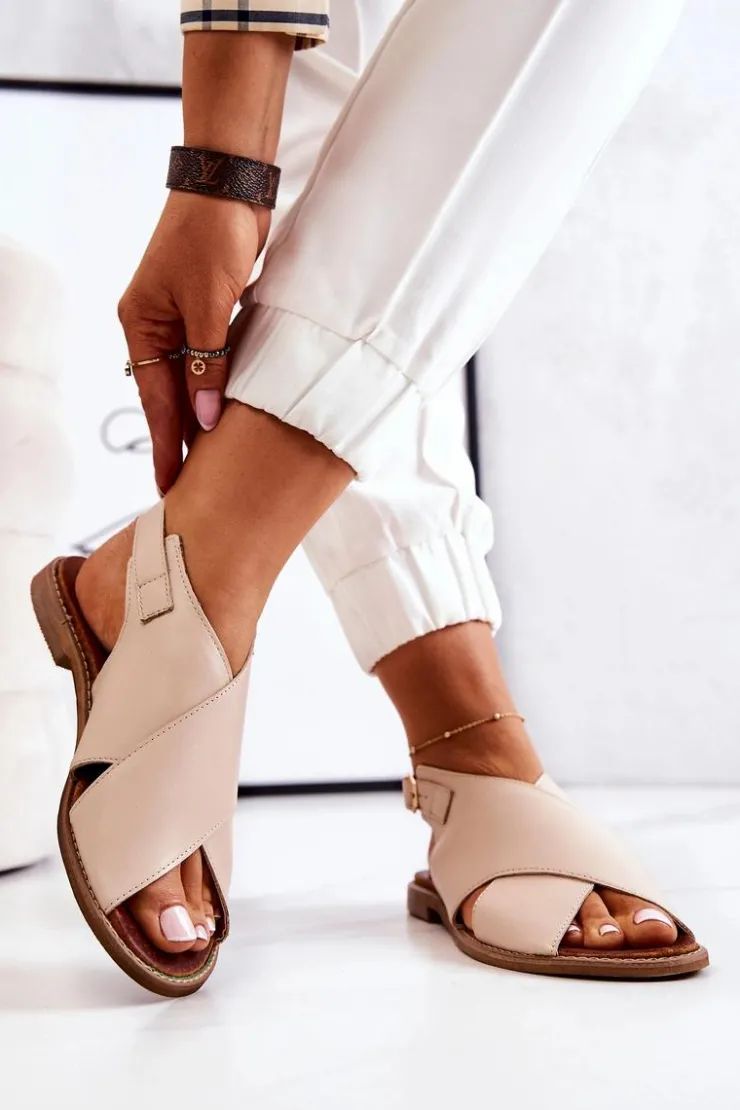 Sale Boto Skórzane Sandały Lewski 3019 Beżowe