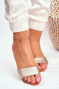 Maciejka Sandały Na Koturnie|Sandały Płaskie*Skórzane Sandały 1971-48 Brzoskwiniowe