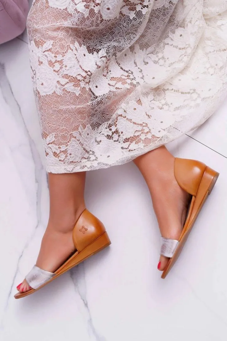 Maciejka Sandały Na Koturnie|Sandały Płaskie*Skórzane Sandały 1971-45 Rude