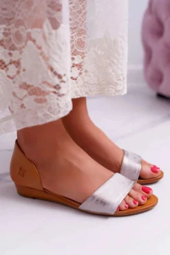 Maciejka Sandały Na Koturnie|Sandały Płaskie*Skórzane Sandały 1971-45 Rude