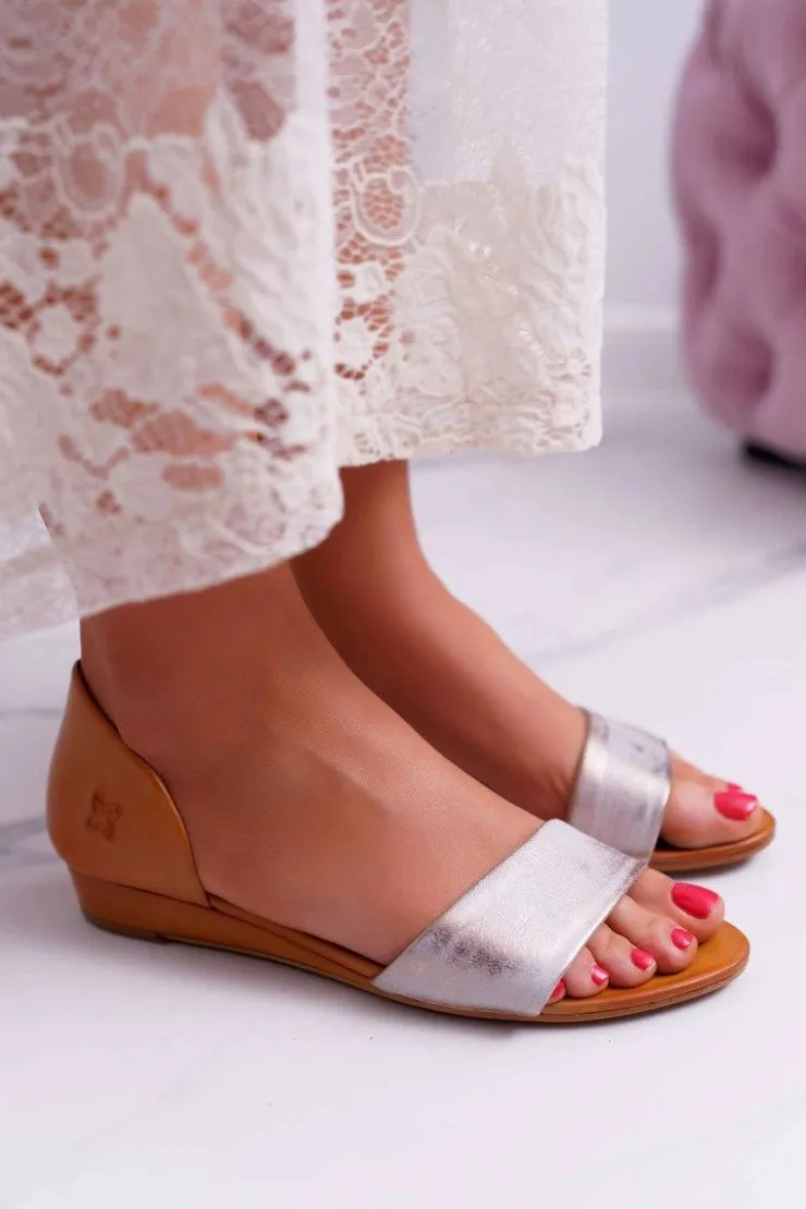 Maciejka Sandały Na Koturnie|Sandały Płaskie*Skórzane Sandały 1971-45 Rude