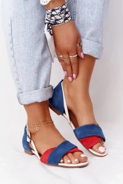 Maciejka Sandały Płaskie*Skórzane Sandały 04614-17 Granatowo-Czerwone