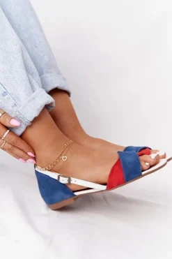 Maciejka Sandały Płaskie*Skórzane Sandały 04614-17 Granatowo-Czerwone