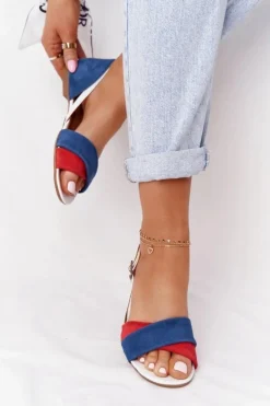 Maciejka Sandały Płaskie*Skórzane Sandały 04614-17 Granatowo-Czerwone