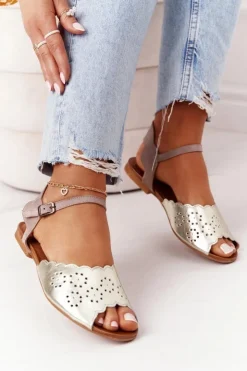 Clearance Maciejka Skórzane Sandały 05199-04 Beżowo-Złote