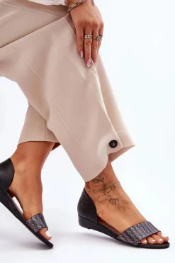 Clearance Maciejka Skórzane Sandały 1971-65 Czarne