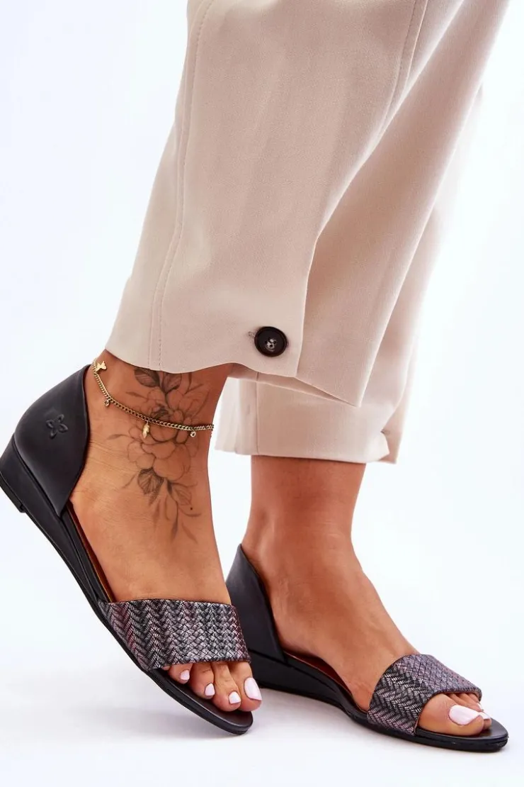 Clearance Maciejka Skórzane Sandały 1971-65 Czarne