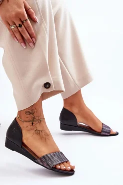 Clearance Maciejka Skórzane Sandały 1971-65 Czarne