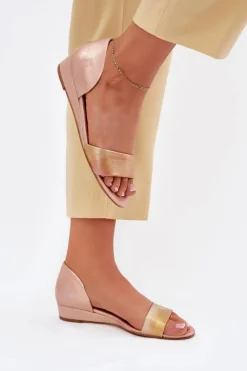 Maciejka Sandały Na Koturnie|Sandały Płaskie*Skórzane Sandały 01971-72 Różowe Złoto Różowy