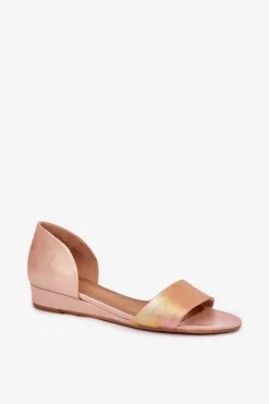 Maciejka Sandały Na Koturnie|Sandały Płaskie*Skórzane Sandały 01971-72 Różowe Złoto Różowy