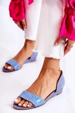 Damskie Maciejka Skórzane Sandały 1971-61 Niebieskie