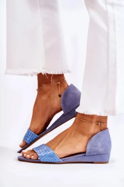 Damskie Maciejka Skórzane Sandały 1971-61 Niebieskie