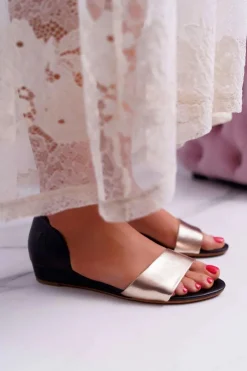 Damskie Maciejka Skórzane Sandały 1971-46 Czarno-Złote