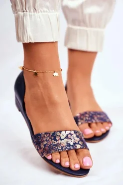 Damskie Maciejka Skórzane Sandały 1971-50 Granatowe