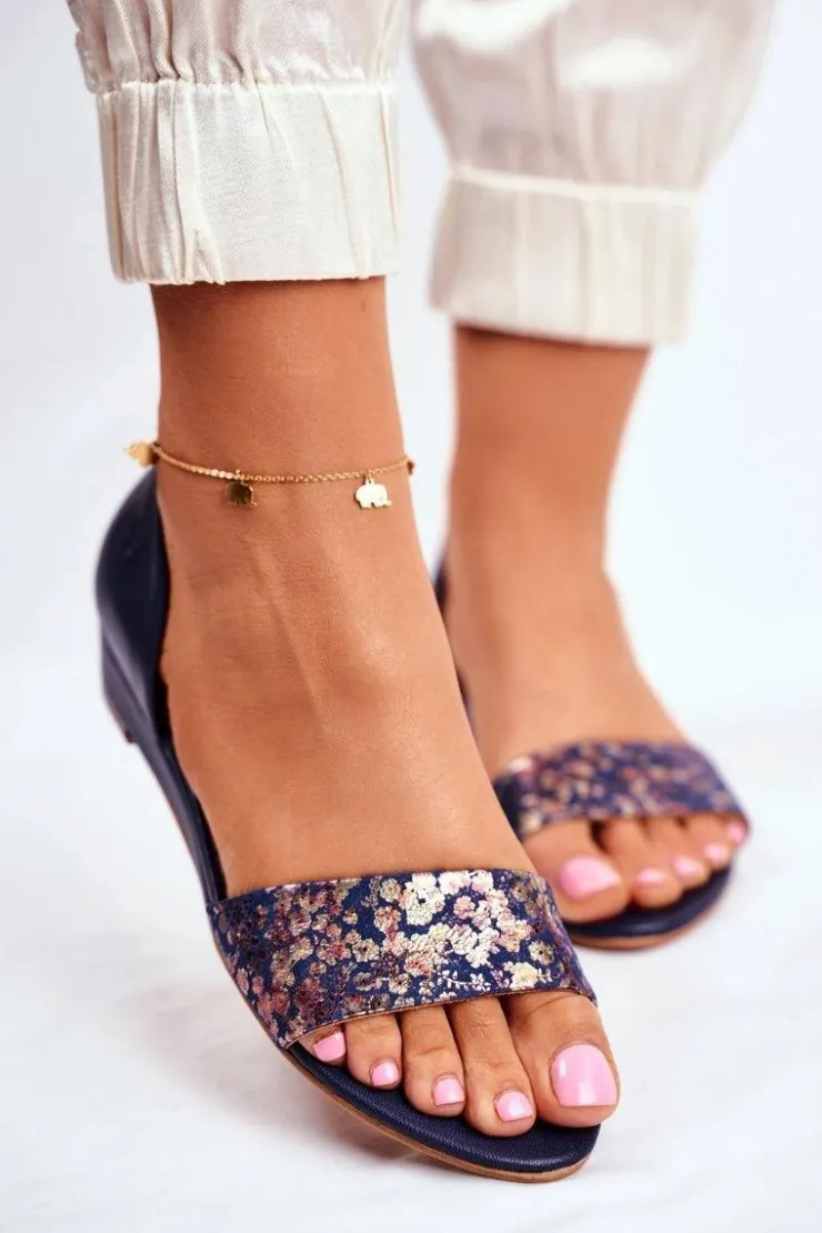 Damskie Maciejka Skórzane Sandały 1971-50 Granatowe