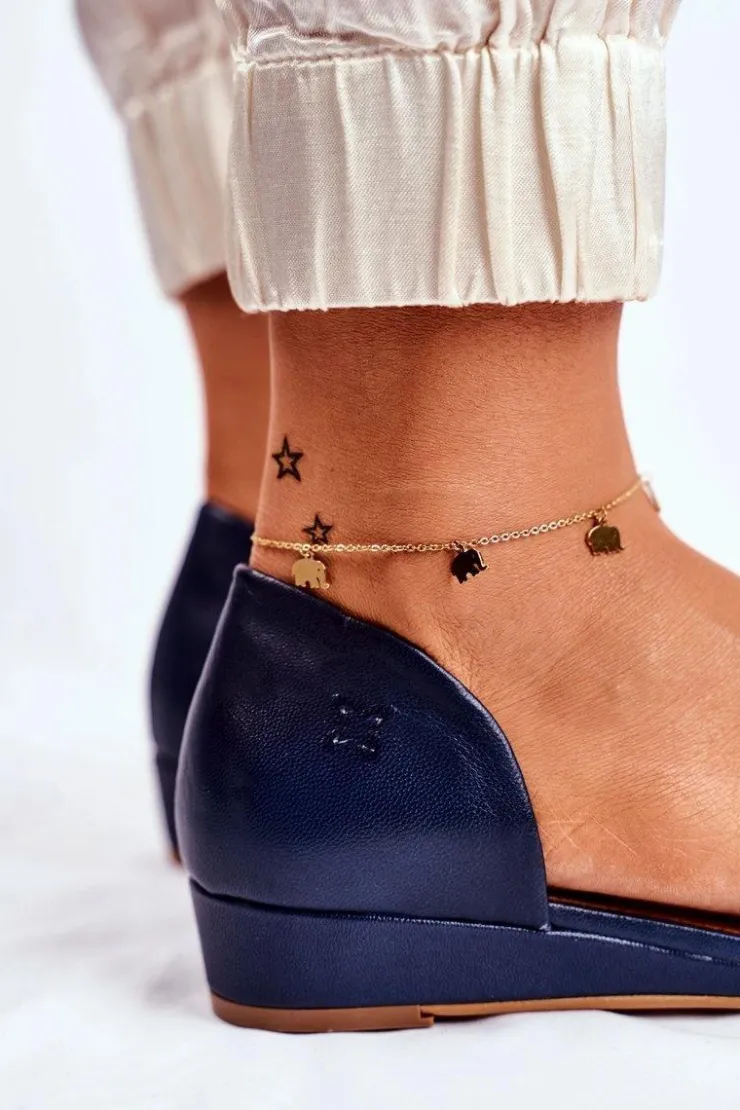 Damskie Maciejka Skórzane Sandały 1971-50 Granatowe