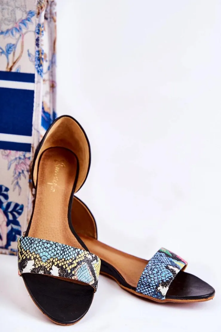 Maciejka Sandały Na Koturnie|Sandały Płaskie*Skórzane Sandały 1971-63 Czarne