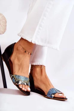 Maciejka Sandały Na Koturnie|Sandały Płaskie*Skórzane Sandały 1971-63 Czarne